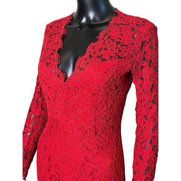 Bardot Midnight Lace Knee Length Dress in Famous Red Long Sleeve Size 8/M - Picture 6 of 10